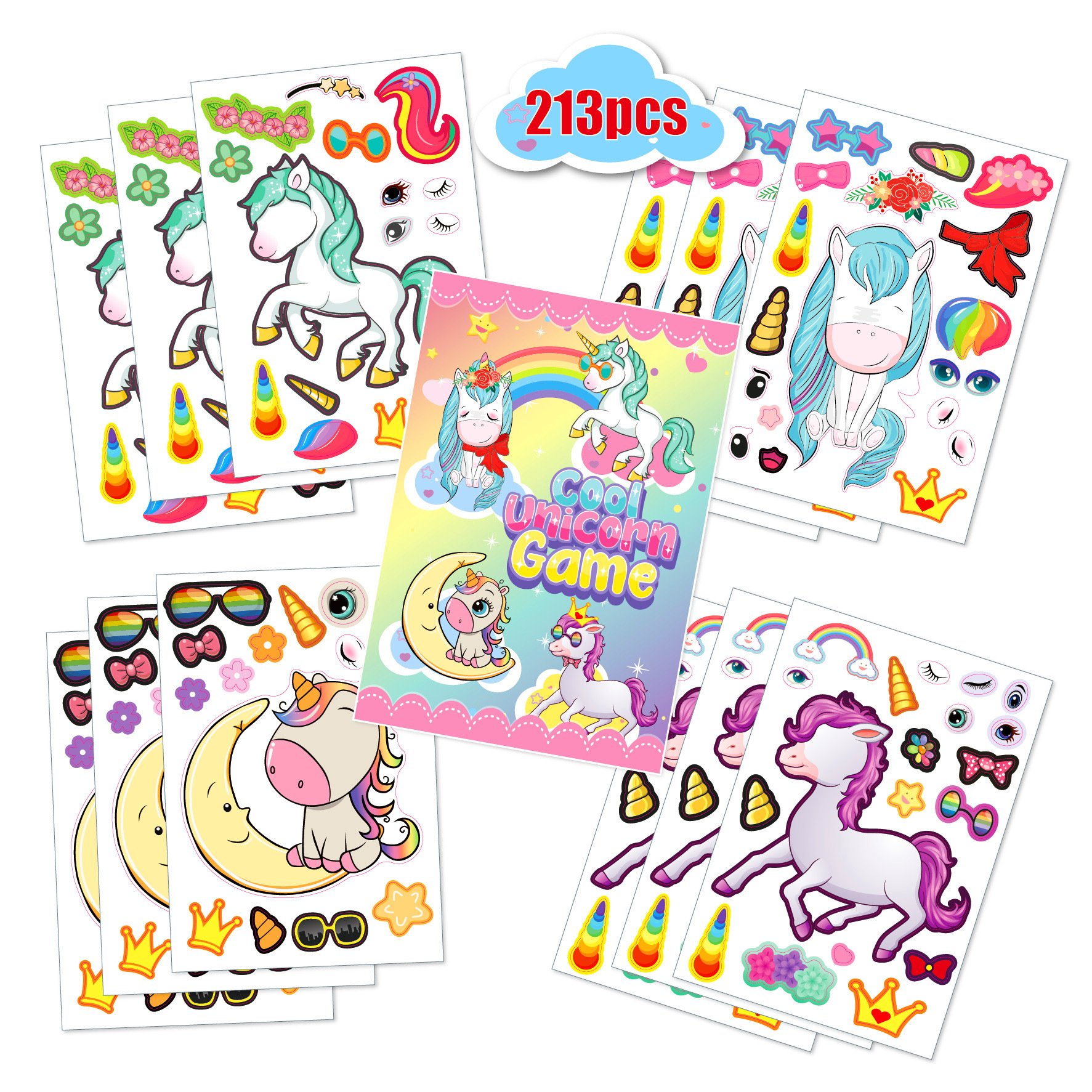Hot Sale Children Unicorn Dress up Sticker DIY Animal Face Change Early Education Paste Painting Kid Cartoon Face Sticker