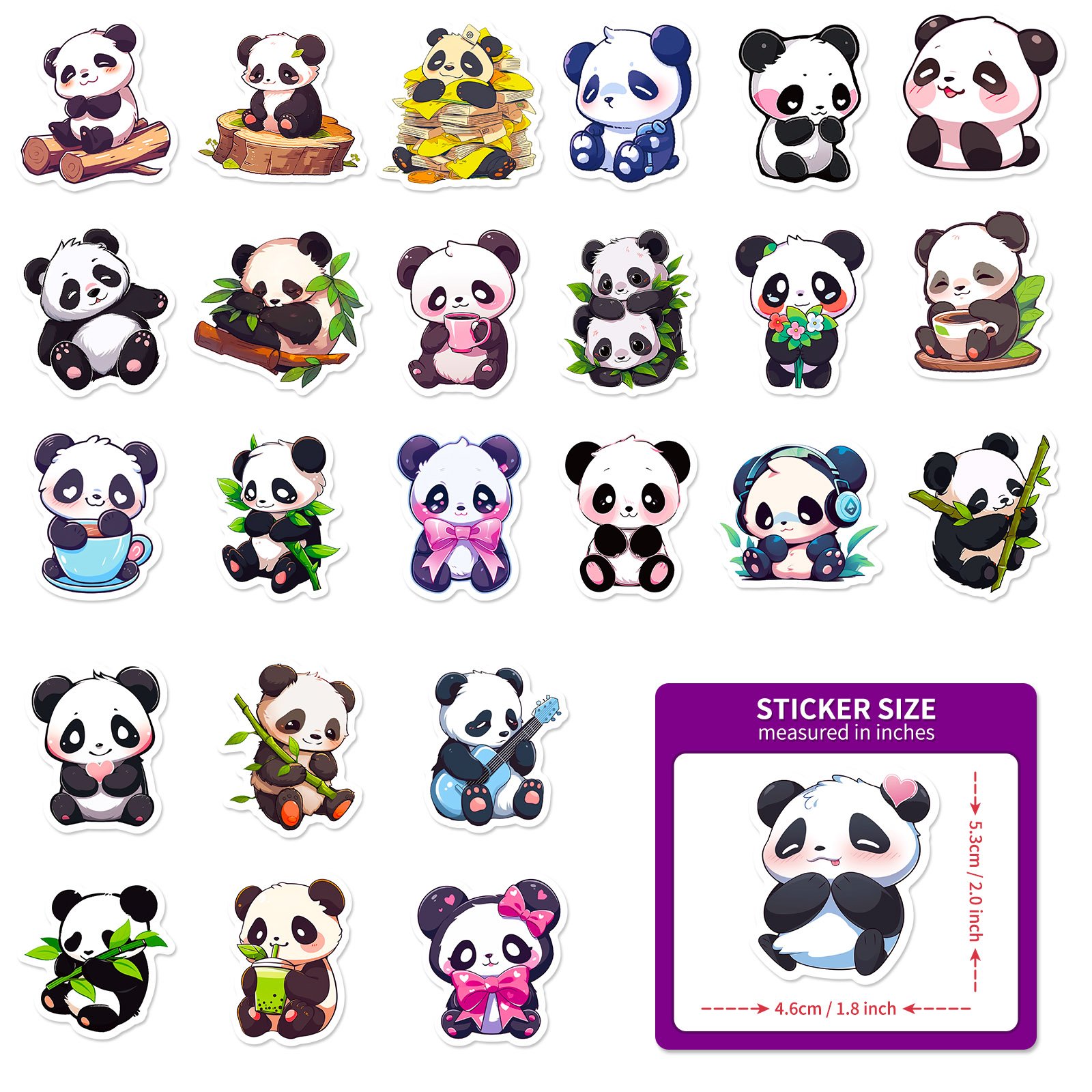 Hot-selling 50pcs different colored and cute cartoon panda stickers for decorating notebooks and rewarding boys and girls