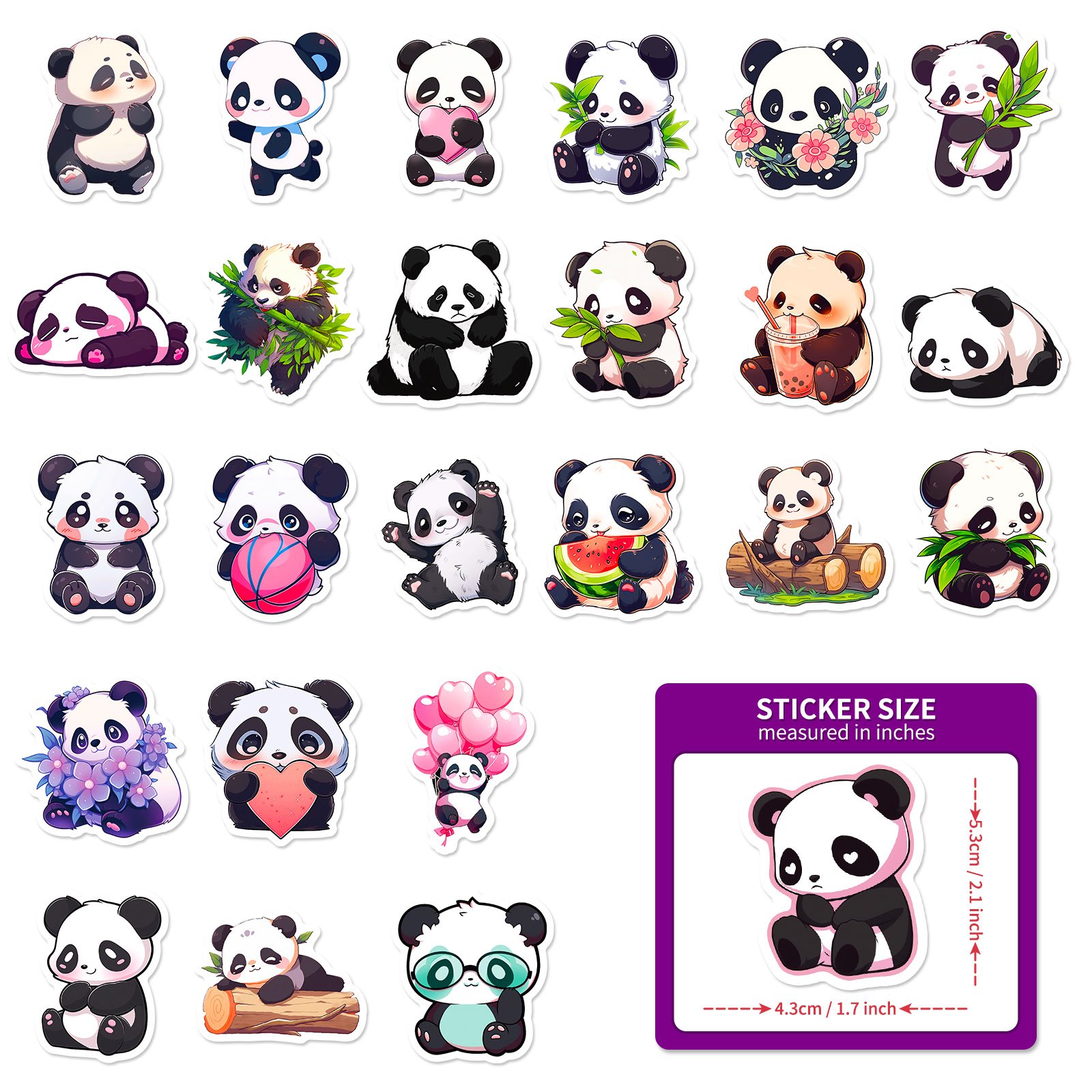 Hot-selling 50pcs different colored and cute cartoon panda stickers for decorating notebooks and rewarding boys and girls