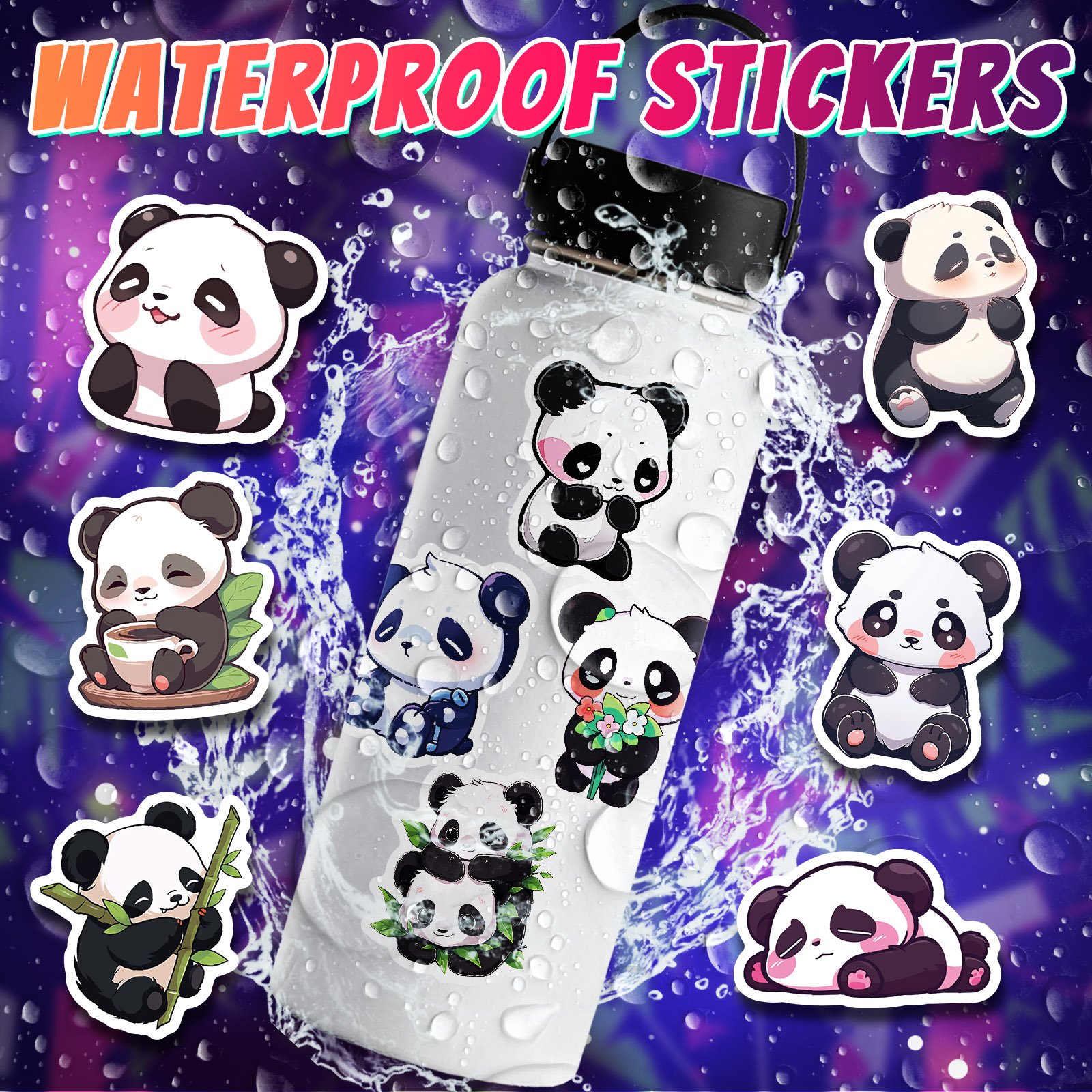 Hot-selling 50pcs different colored and cute cartoon panda stickers for decorating notebooks and rewarding boys and girls