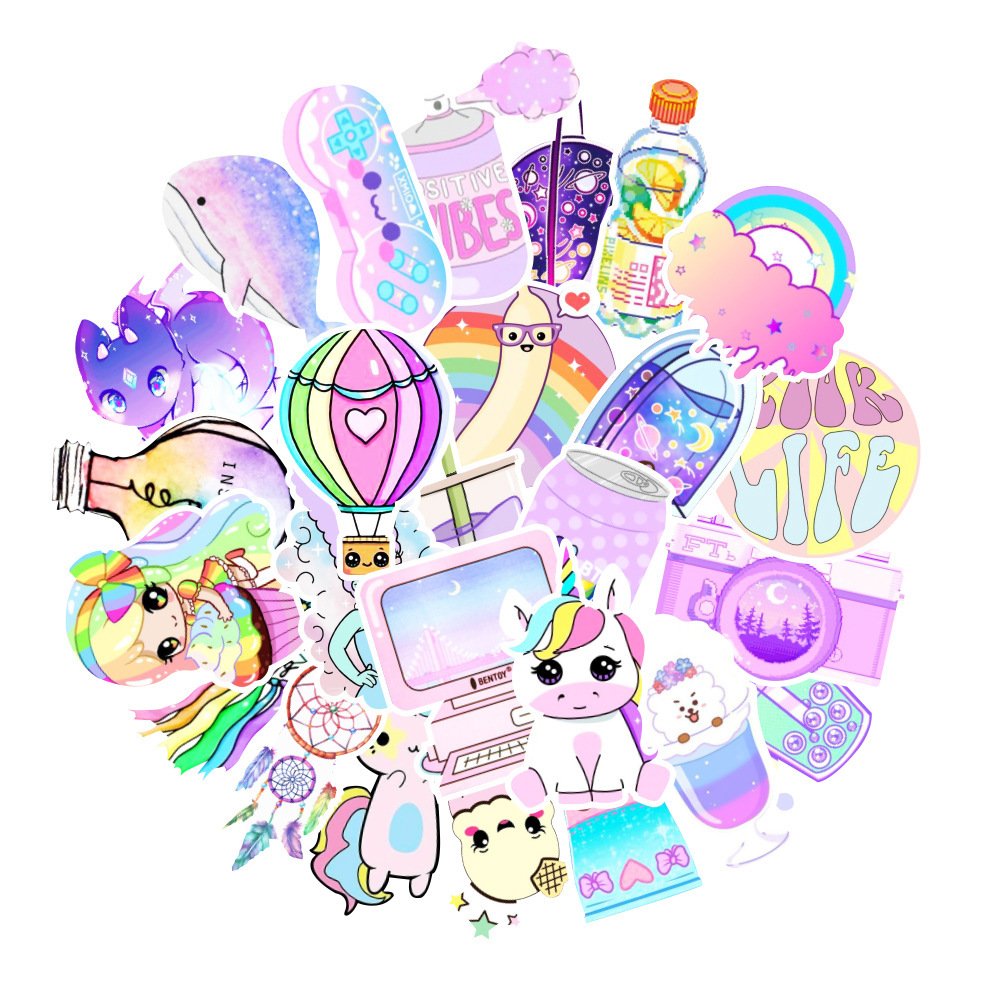 50pcs Cartoon Kawaii Pink Stickers For Girls Luggage Laptop Bicycle Backpack Decal Toy Stickers For Children Gift