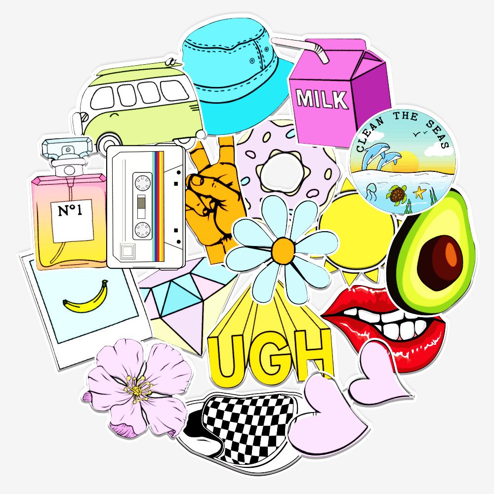 50pcs Cartoon Kawaii Pink Stickers For Girls Luggage Laptop Bicycle Backpack Decal Toy Stickers For Children Gift