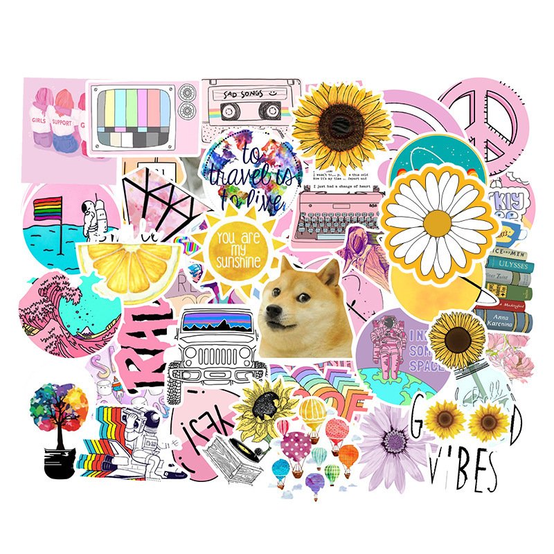 50pcs Cartoon Kawaii Pink Stickers For Girls Luggage Laptop Bicycle Backpack Decal Toy Stickers For Children Gift