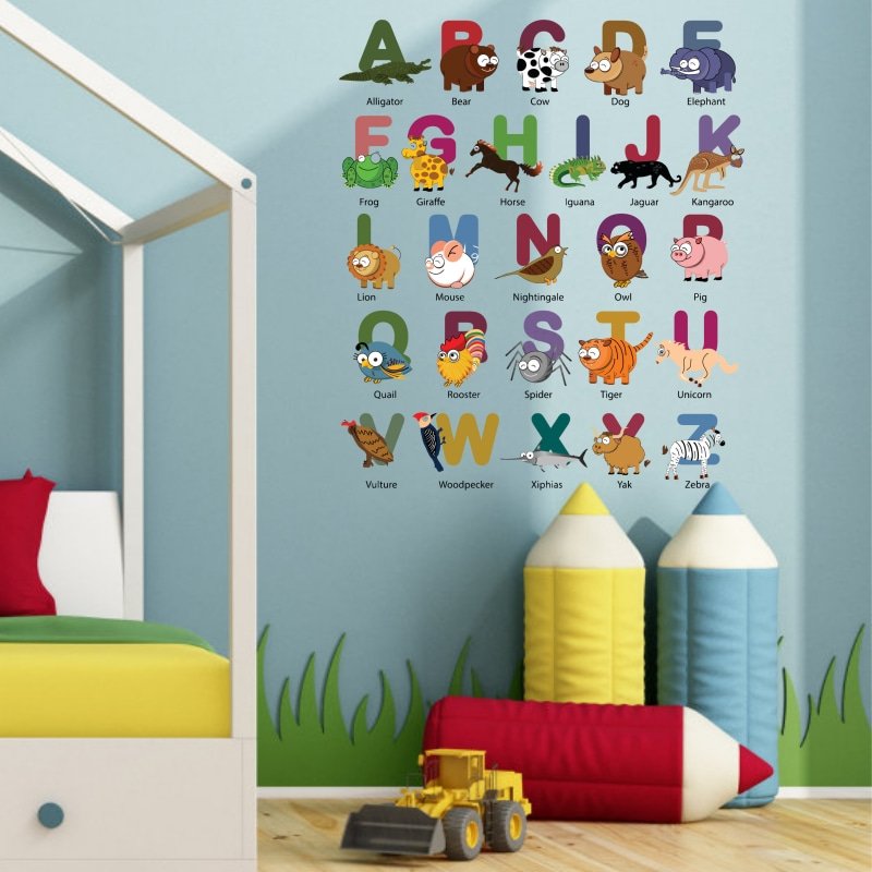 Yiyao Cartoon Letter Wall Sticker for Children's Room Kindergarten English Early Education Decoration Self adhesive Sticker