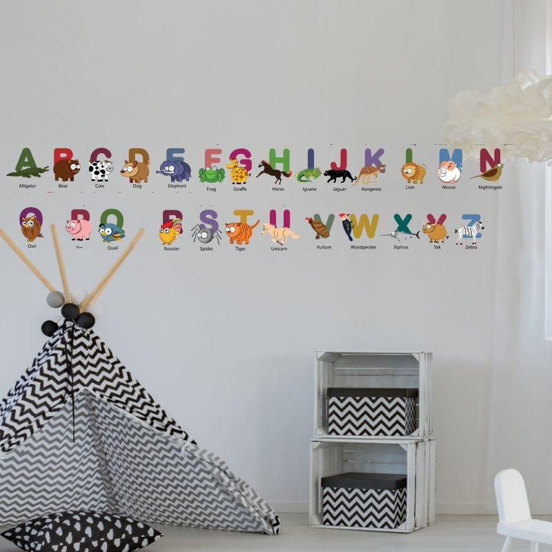 Yiyao Cartoon Letter Wall Sticker for Children's Room Kindergarten English Early Education Decoration Self adhesive Sticker