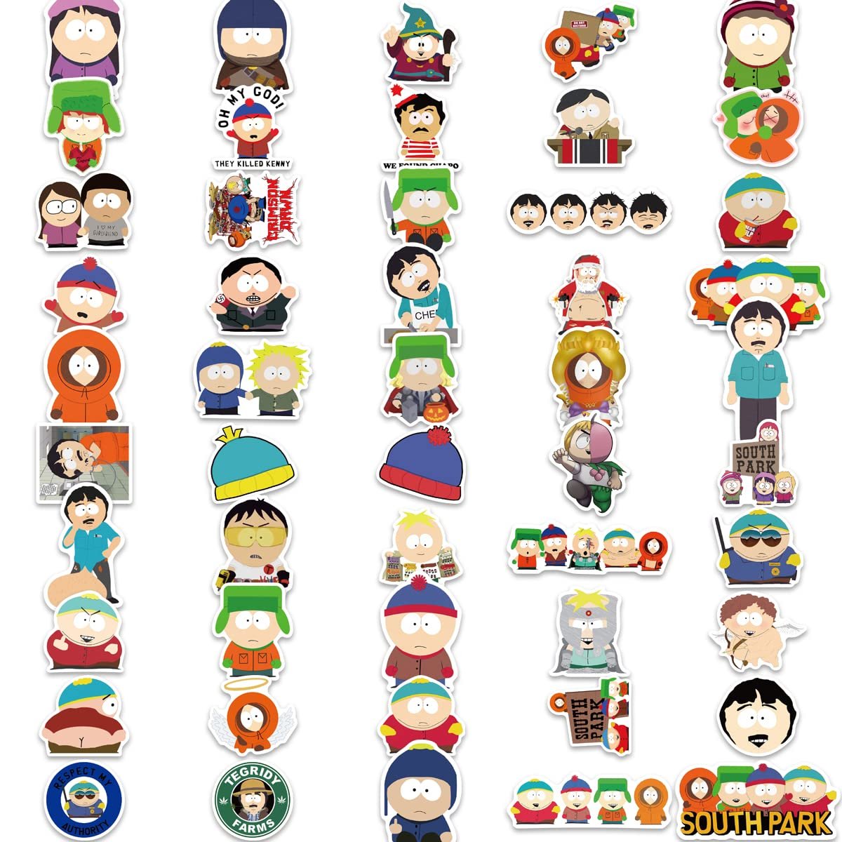 100pcs South Park Stickers Boy Parrk Cartoon Sticker Pack Die Cut Vinyl Large Delux Variety Pack Stickers Party Decorations,