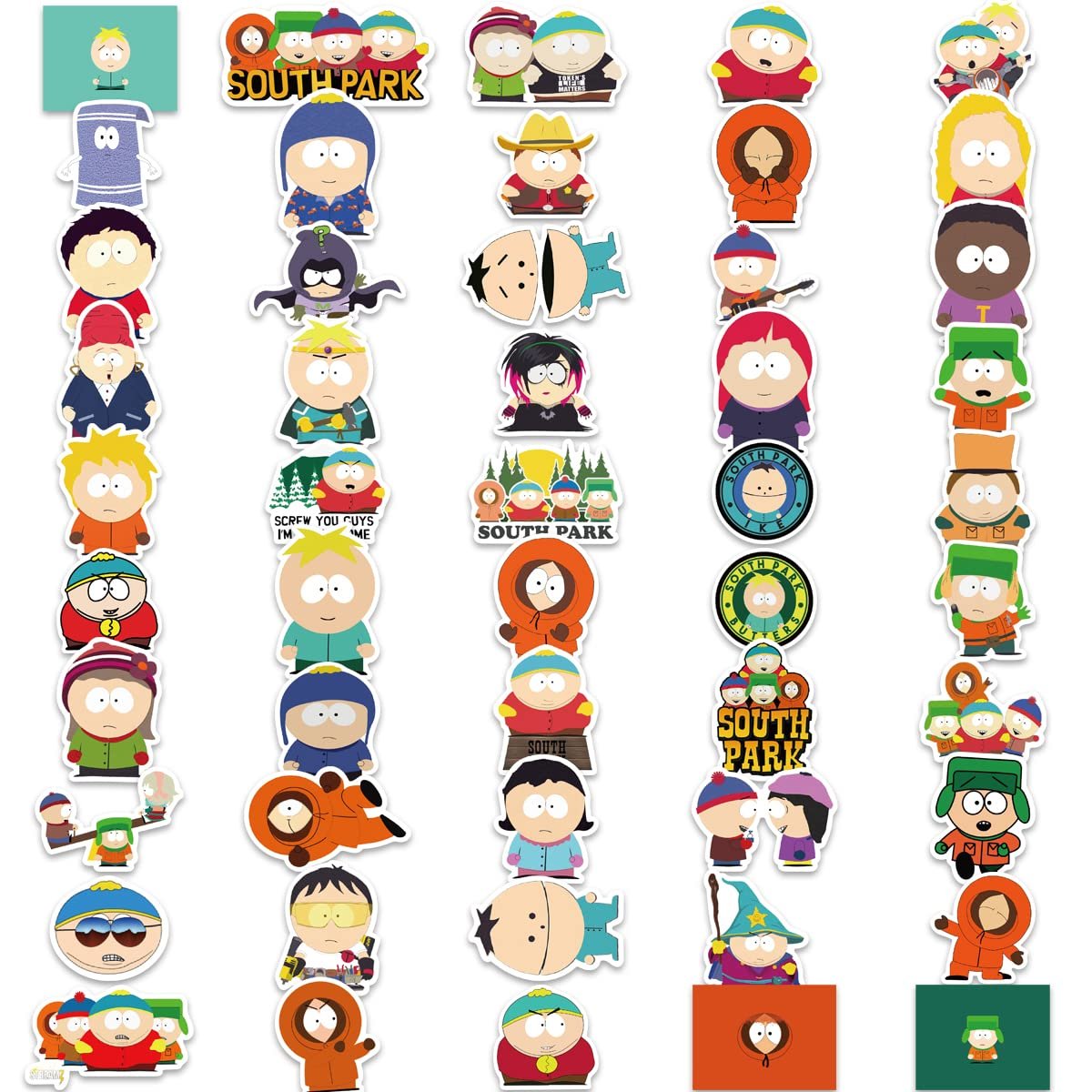 100pcs South Park Stickers Boy Parrk Cartoon Sticker Pack Die Cut Vinyl Large Delux Variety Pack Stickers Party Decorations,