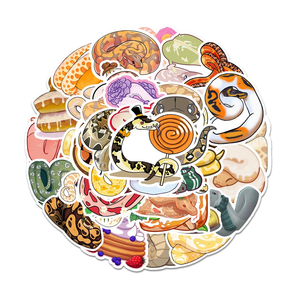 54pcs cartoon snake animal waterproof pvc sticker packs for laptop luggage book refrigerator skateboard phone case decoration