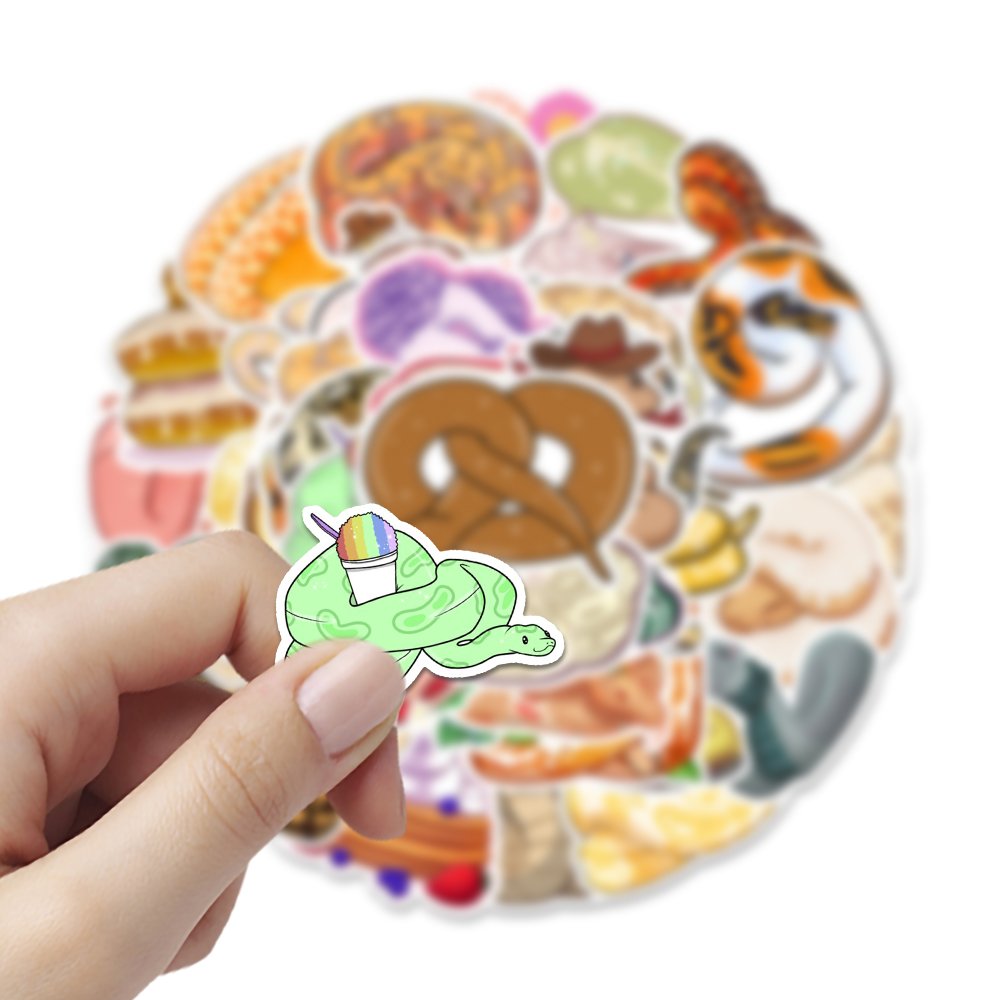 54pcs cartoon snake animal waterproof pvc sticker packs for laptop luggage book refrigerator skateboard phone case decoration