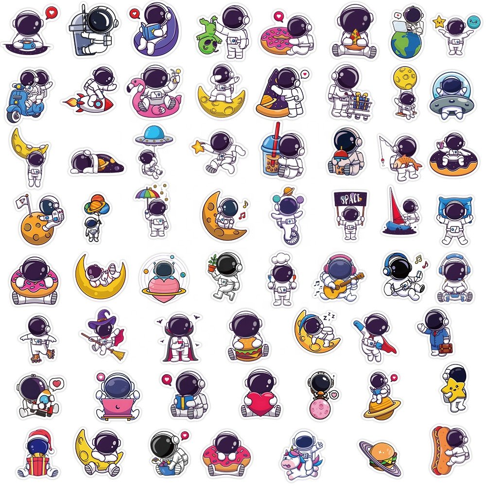 60pcs die cut vinyl waterproof cartoon astronaut graffiti sticker pack for kids laptop phone luggage bike helmet diy