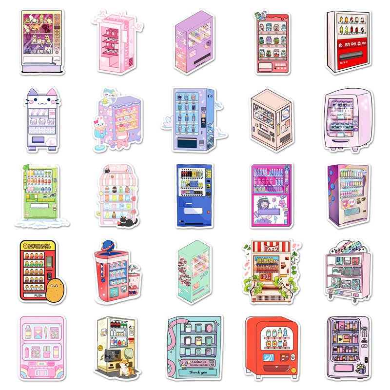 50pcs Factory Outlet Self-adhesive Cartoon Vinyl PVC Sticker Printing Cartoon Vending Machine Stickers