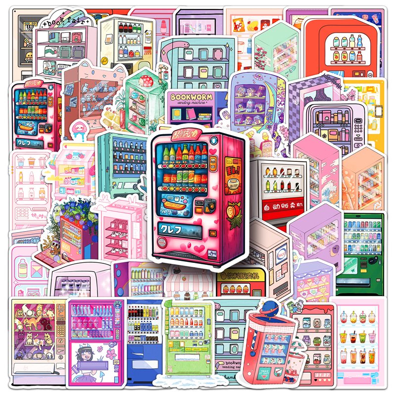 50pcs Factory Outlet Self-adhesive Cartoon Vinyl PVC Sticker Printing Cartoon Vending Machine Stickers
