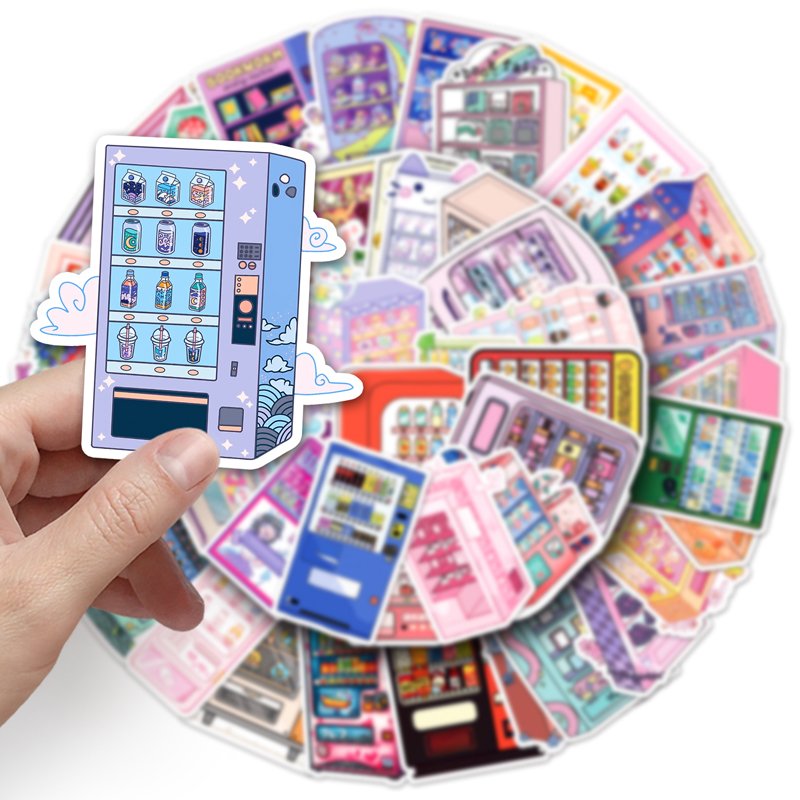 50pcs Factory Outlet Self-adhesive Cartoon Vinyl PVC Sticker Printing Cartoon Vending Machine Stickers