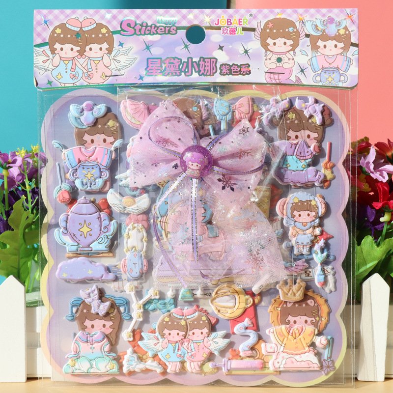 Double-layer Three-dimensional Princess cartoon foam stickers for girls with bobby pins