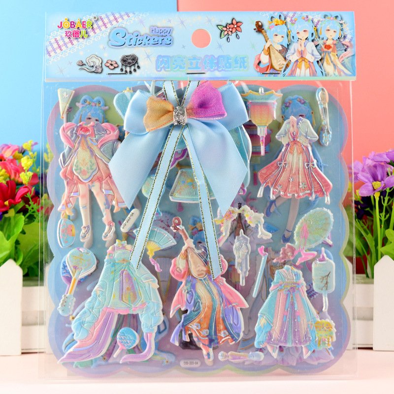 Double-layer Three-dimensional Princess cartoon foam stickers for girls with bobby pins