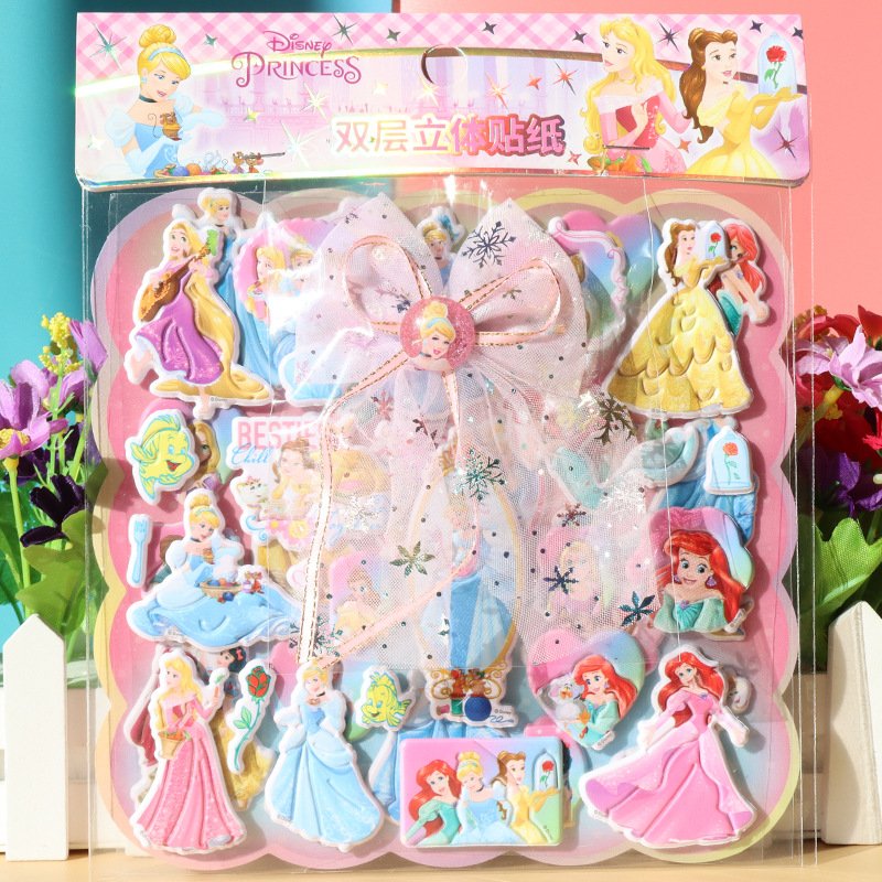 Double-layer Three-dimensional Princess cartoon foam stickers for girls with bobby pins