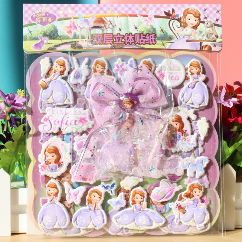 Double-layer Three-dimensional Princess cartoon foam stickers for girls with bobby pins