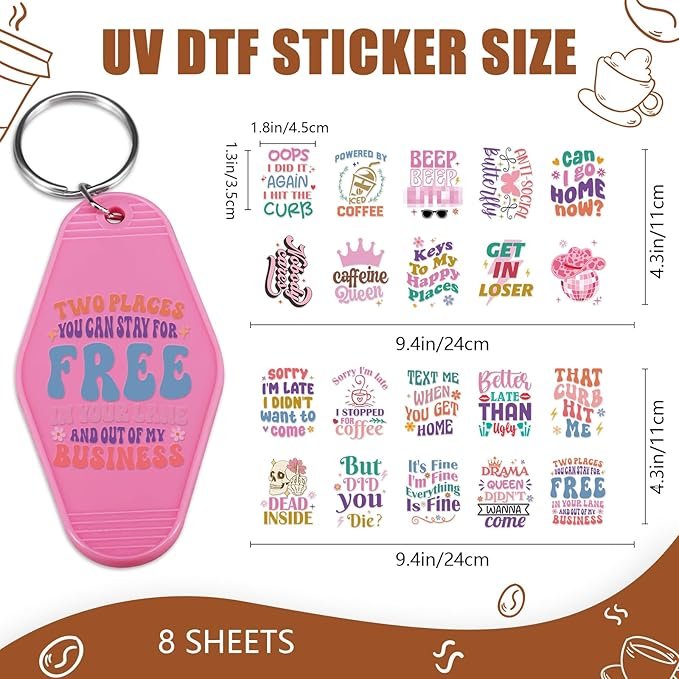 Customization DTF Stickers for Motel Keychain Flower Butterfly For Key