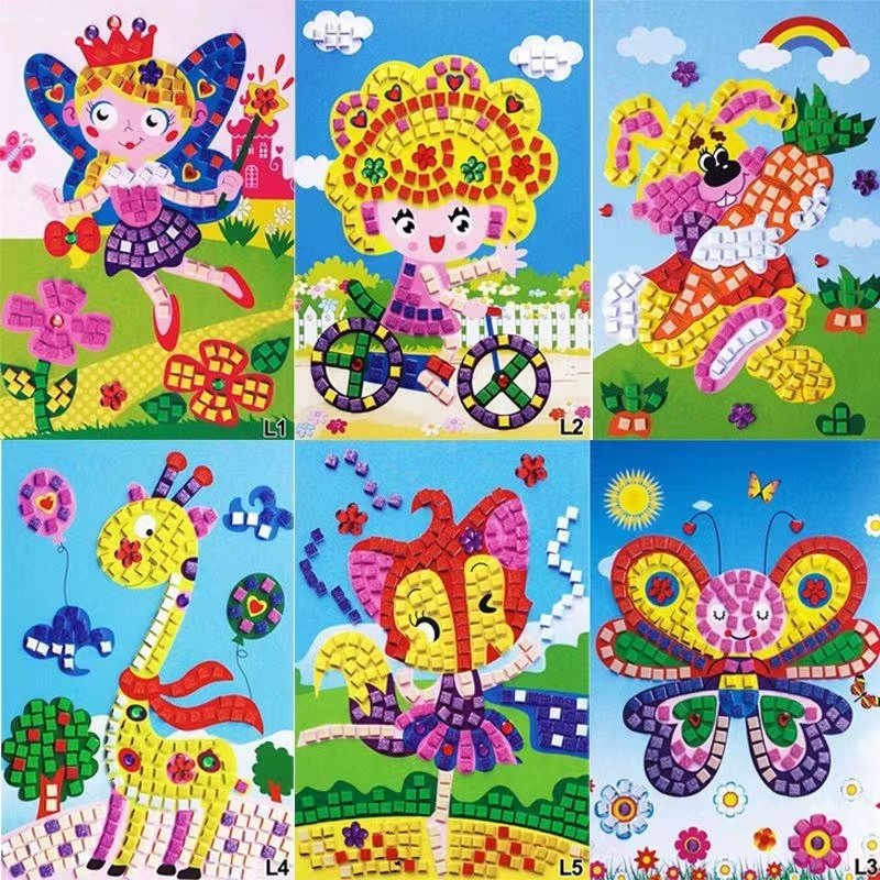 R-01-12 Big Gem Stickers Kindergarten Educational Puzzle Toys Mosaic EVA Sticker For Kids