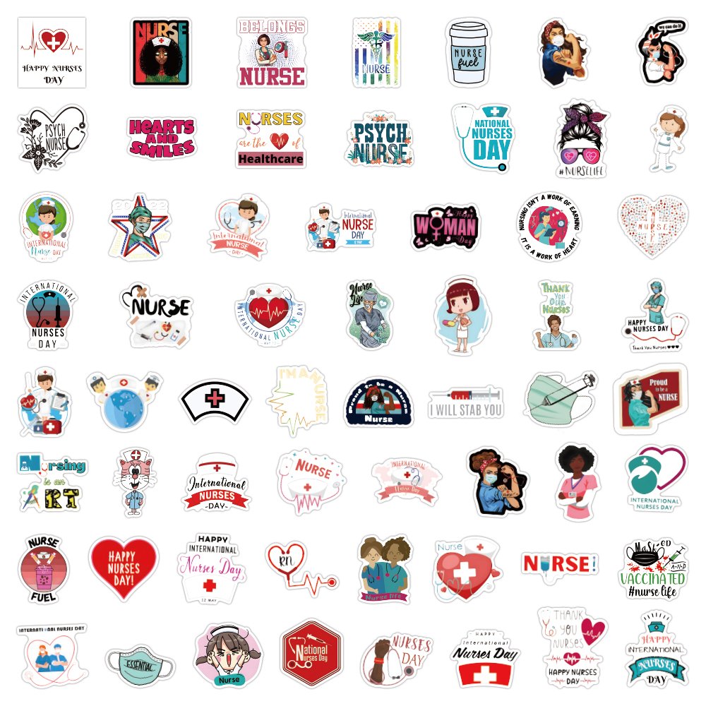 50pcs Waterproof International Nurses Day Sticker Custom logo Mobile Water Bottle Luggage Laptop Cartoon Medical staff Stickers
