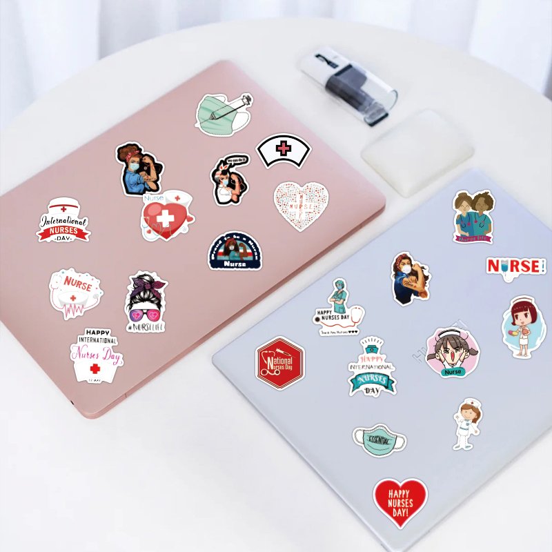 50pcs Waterproof International Nurses Day Sticker Custom logo Mobile Water Bottle Luggage Laptop Cartoon Medical staff Stickers