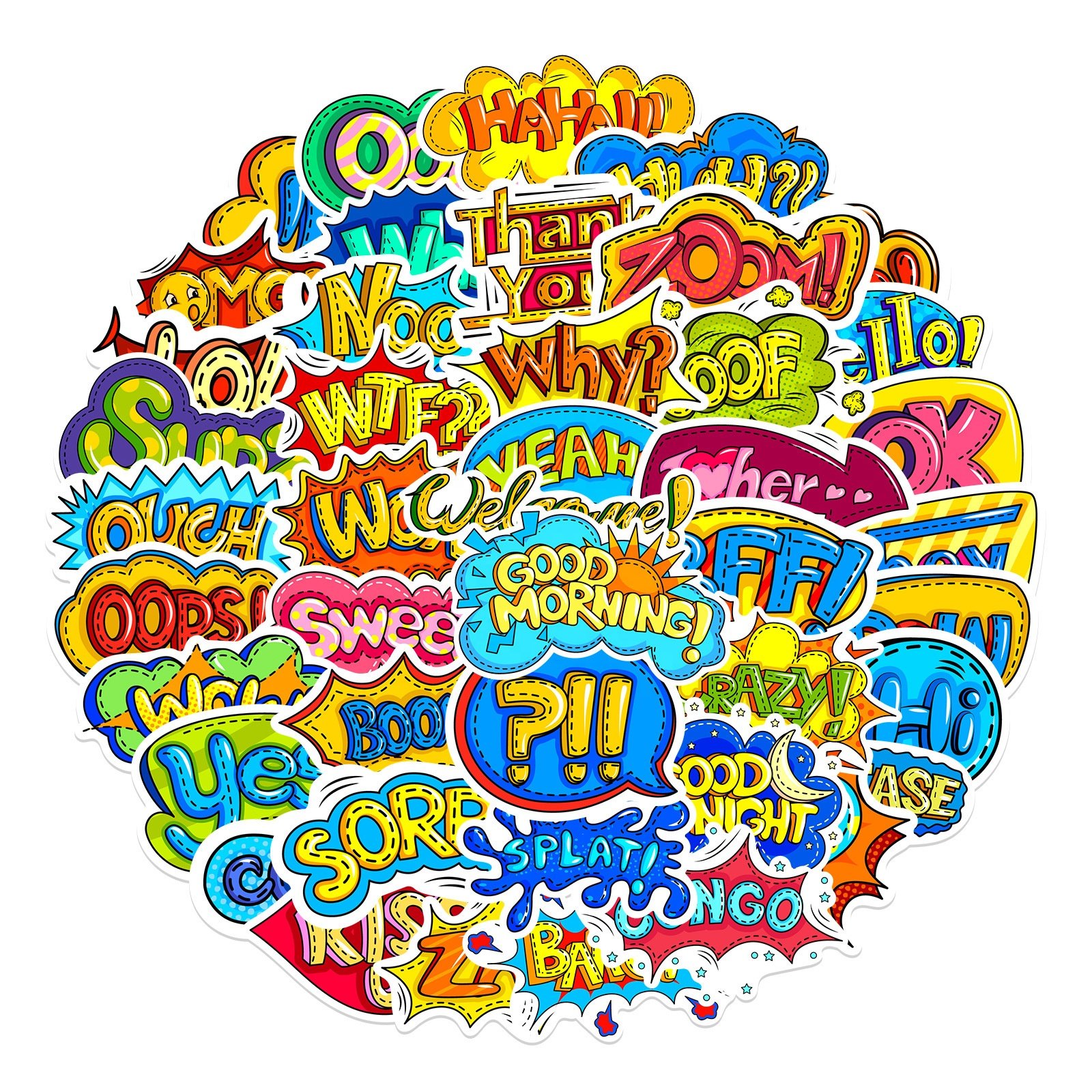 Vi- 46pcs die cut waterproof cartoon surprise text graffiti sticker pack for kids laptop guitar note book vinyl