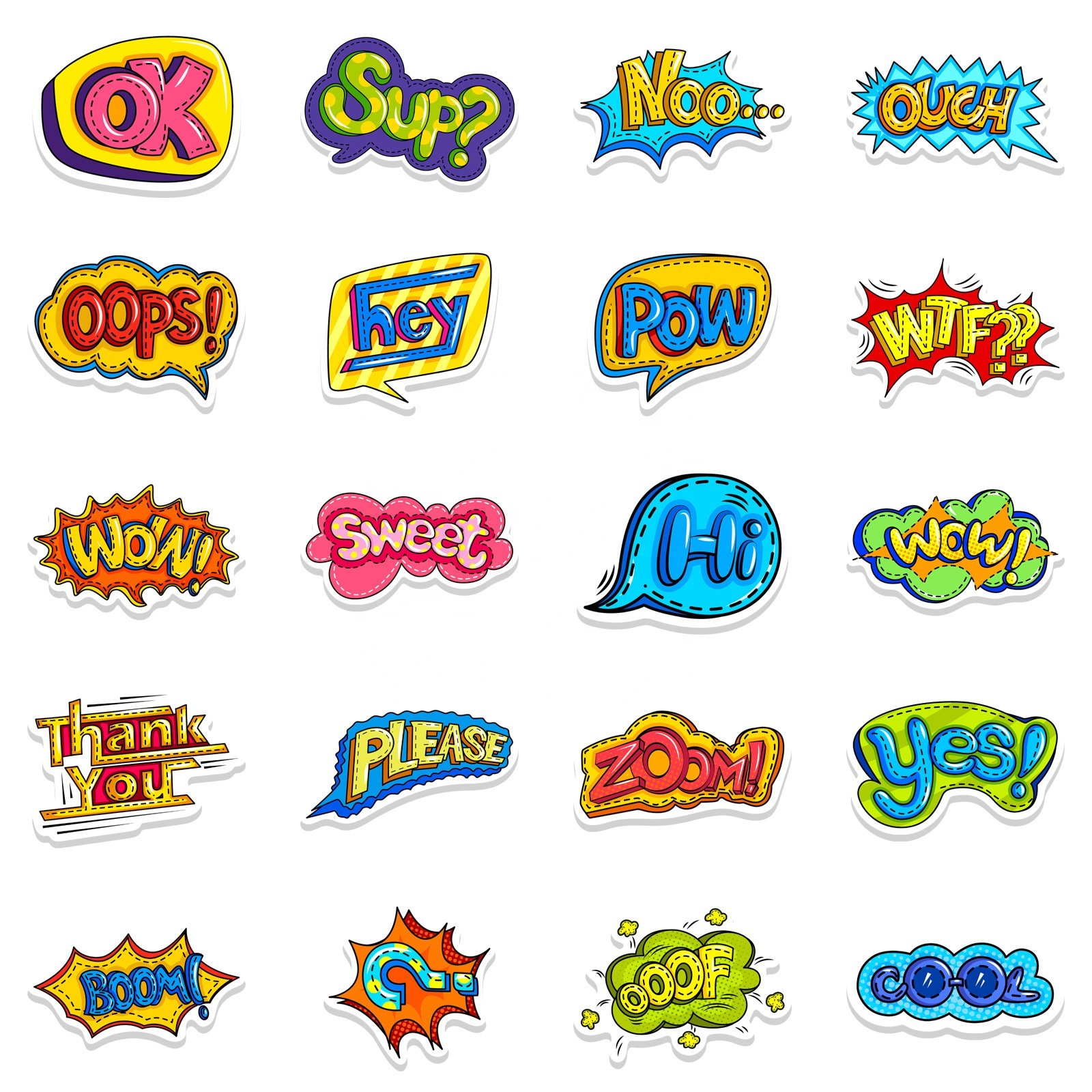 Vi- 46pcs die cut waterproof cartoon surprise text graffiti sticker pack for kids laptop guitar note book vinyl