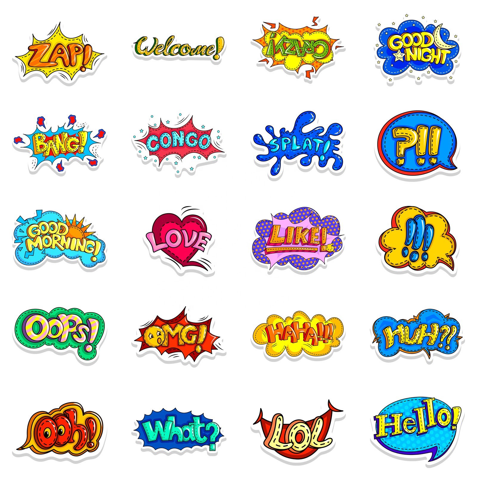 Vi- 46pcs die cut waterproof cartoon surprise text graffiti sticker pack for kids laptop guitar note book vinyl