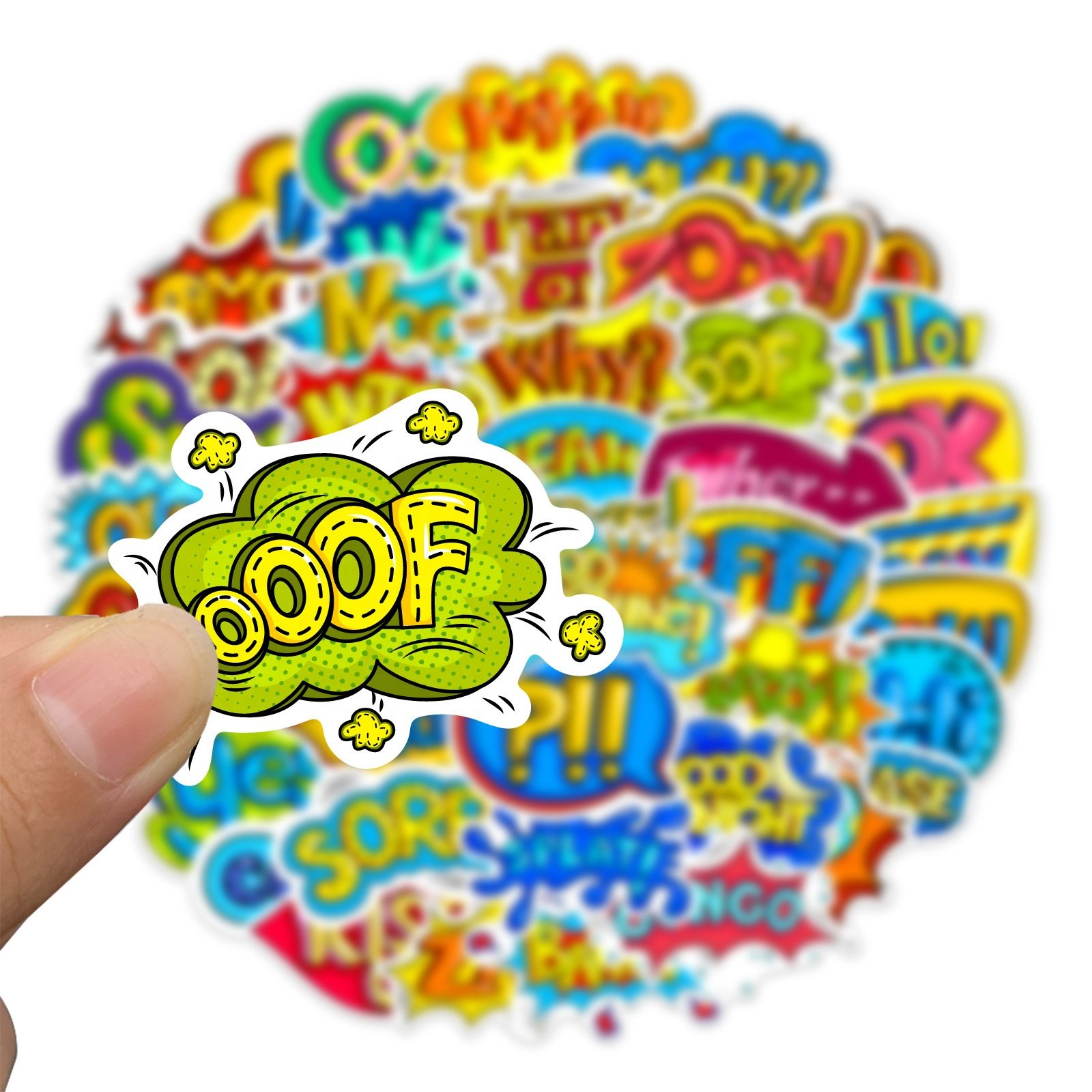 Vi- 46pcs die cut waterproof cartoon surprise text graffiti sticker pack for kids laptop guitar note book vinyl