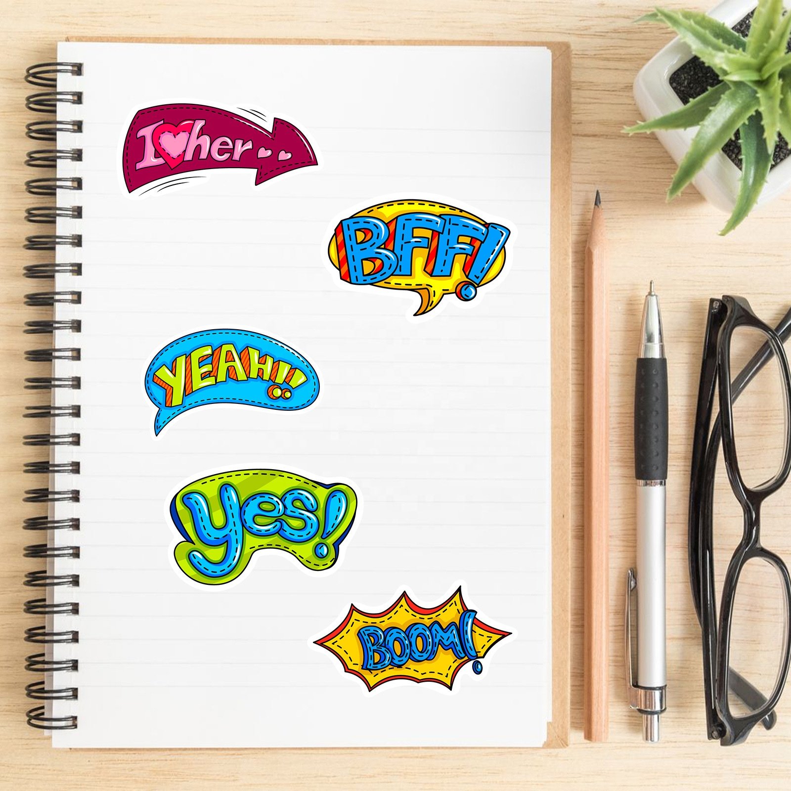 Vi- 46pcs die cut waterproof cartoon surprise text graffiti sticker pack for kids laptop guitar note book vinyl