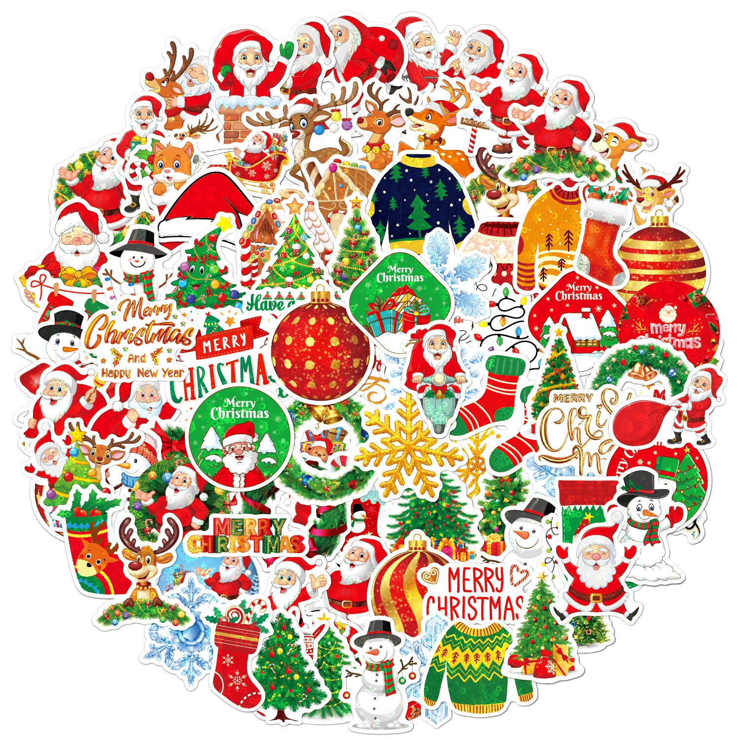 100pcs Holographic Christmas Stickers Laptop Gift Cute Cartoon Decoration Waterproof Stickers Waterproof Vinyl Glitter Sticker