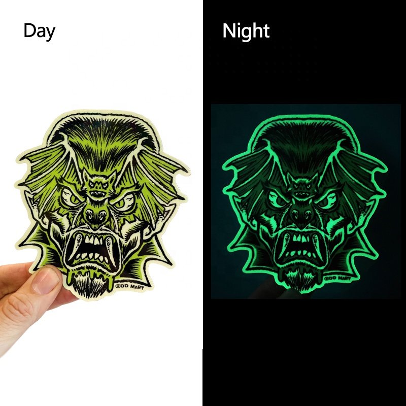 Custom Printed Glow In The Dark Vinyl Sticker Decals Colorful Waterproof Glow In The Dark Die Cut Stickers