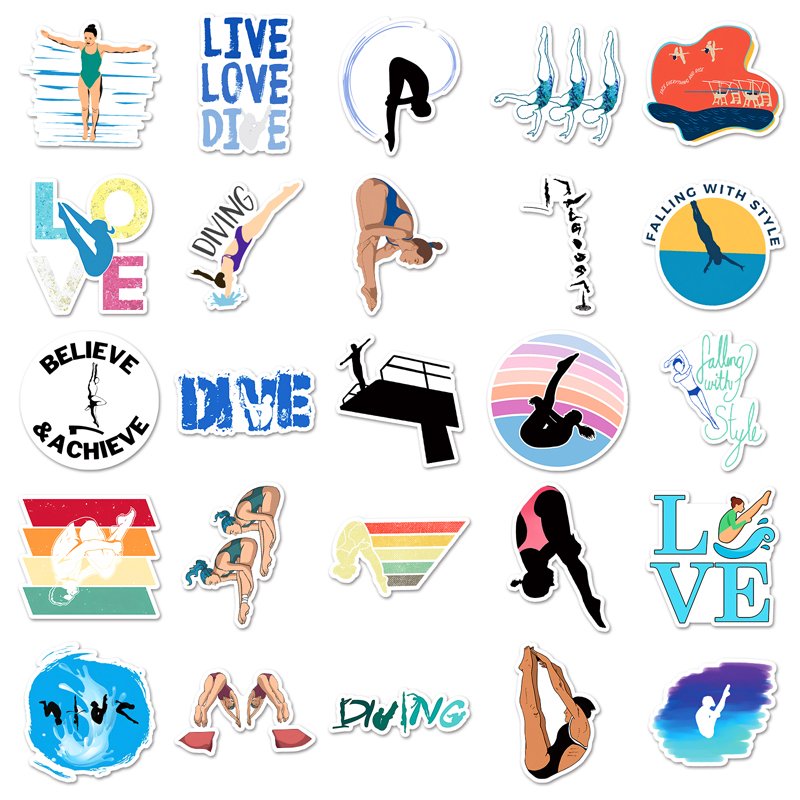 50Pcs High Quality Vinyl Waterproof Cartoon Custom Sticker Decorations Physical Exercise Diving Sticker