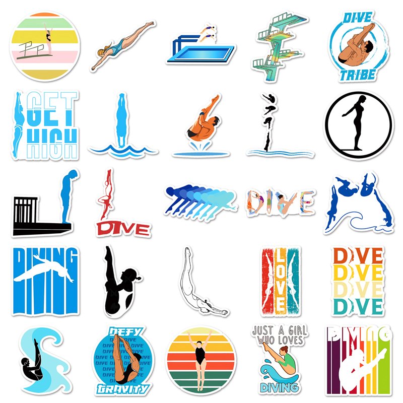50Pcs High Quality Vinyl Waterproof Cartoon Custom Sticker Decorations Physical Exercise Diving Sticker