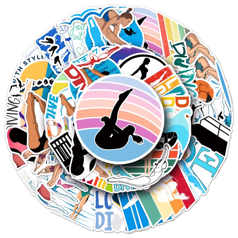 50Pcs High Quality Vinyl Waterproof Cartoon Custom Sticker Decorations Physical Exercise Diving Sticker