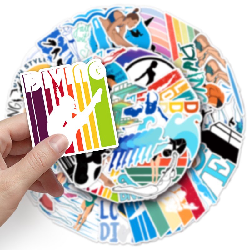 50Pcs High Quality Vinyl Waterproof Cartoon Custom Sticker Decorations Physical Exercise Diving Sticker
