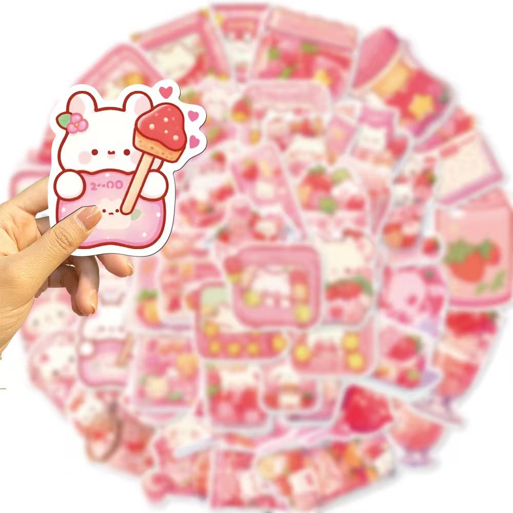 50pcs Cartoon pink snacks decoration graffiti waterproof PVC sticker packs for car mobile phone laptop computer glass