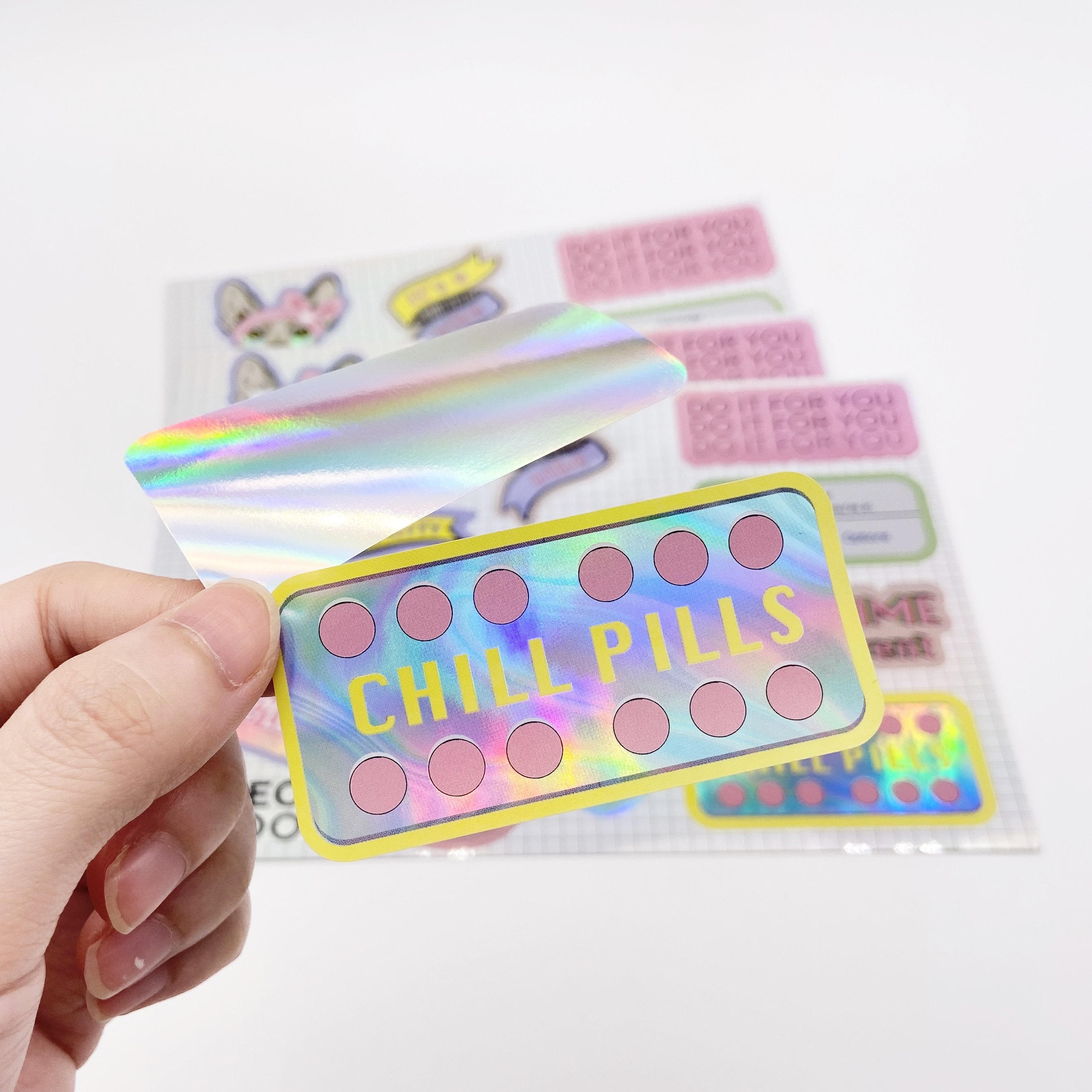 Custom Personalized Cartoon Logo Kiss Cut Holographic Vinyl Stickers PVC Adhesive Sticker Sheet Printing