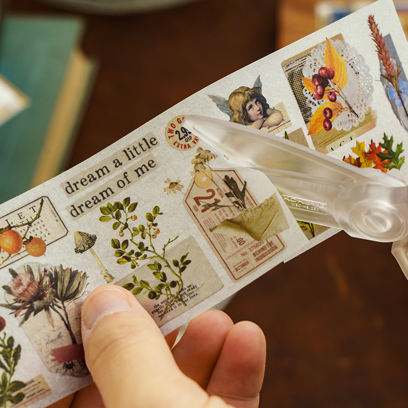 6pcs per pack Segmented handbook tape stickers spring and autumn cartoon characters handbook landscape stickers washi tap