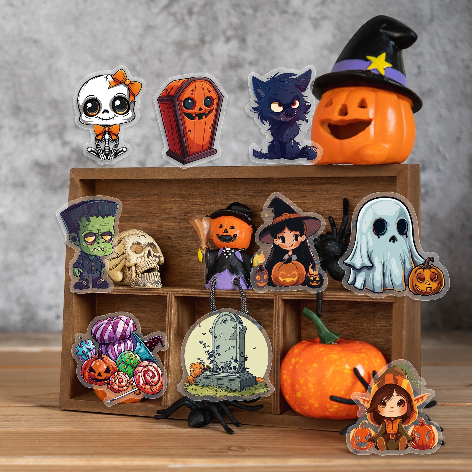 Halloween PET stickers holiday decoration horror waterproof pumpkin skull eyes DIY decoration stickers 50 sheets