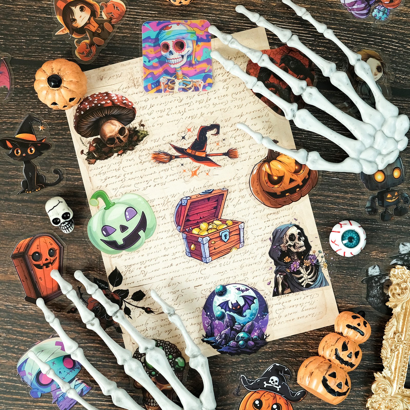 Halloween PET stickers holiday decoration horror waterproof pumpkin skull eyes DIY decoration stickers 50 sheets