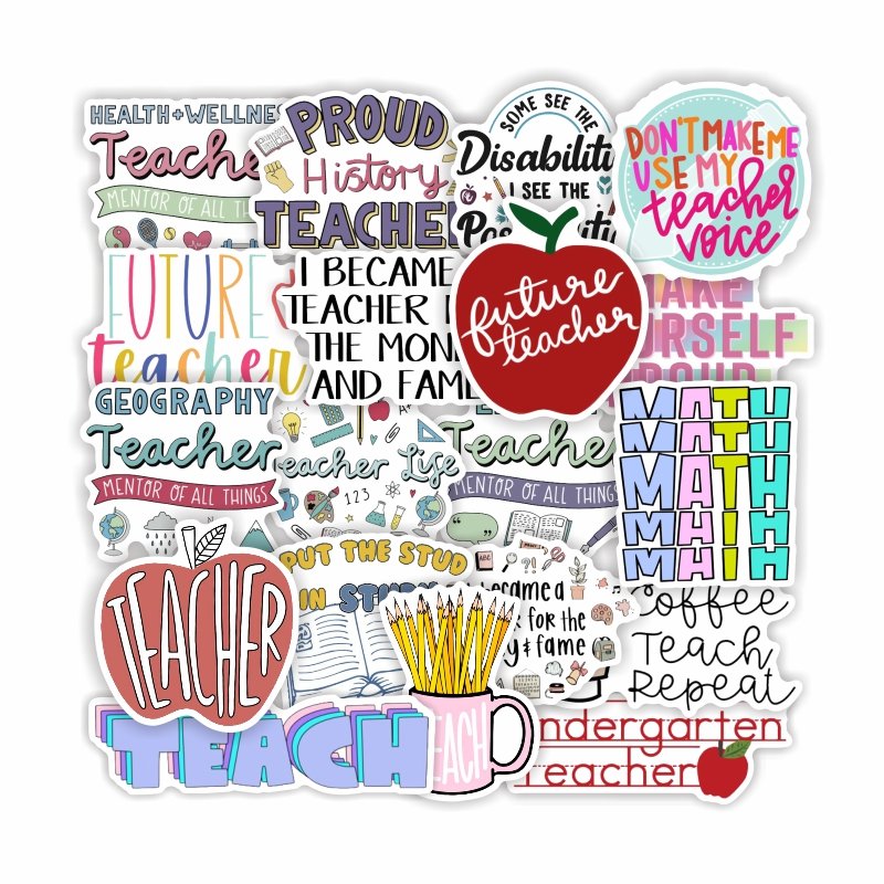 50 Pcs Teacher Stickers Paper Digital Printing Vinyl Sticker Promotional Gifts Cartoon Sticker 4 Color Matte Lamination CN;ZHE