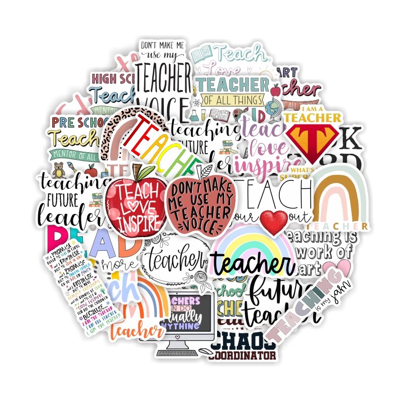 50 Pcs Teacher Stickers Paper Digital Printing Vinyl Sticker Promotional Gifts Cartoon Sticker 4 Color Matte Lamination CN;ZHE