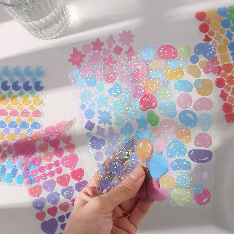 Custom UV Cute Cartoon Kiss Cut Decorative Stickers Glossy PVC Adhesive Sheet Waterproof Matte Finish Holographic Vinyl