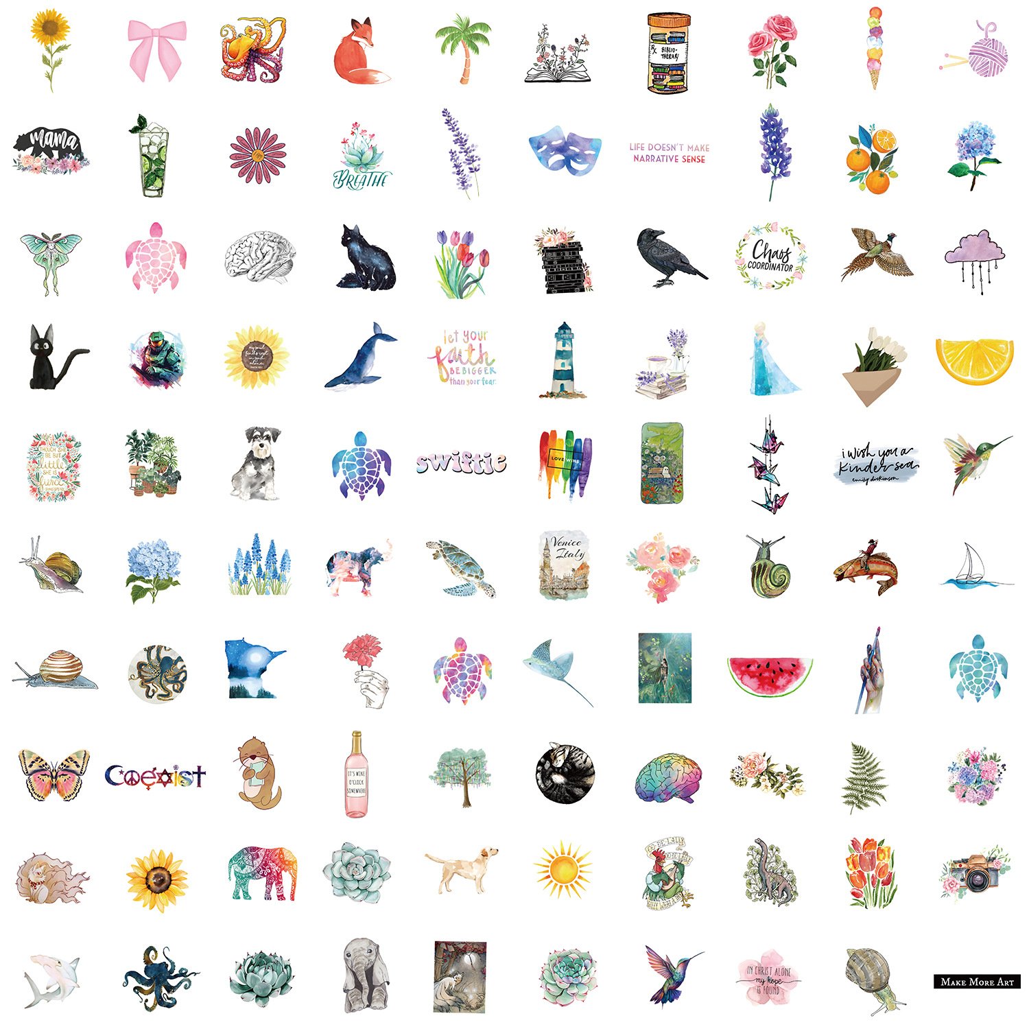 100Pcs Cute Watercolor VSCO Graffiti Stickers For Bottle Luggage Decor Cartoon Girl Home Wall Sticker