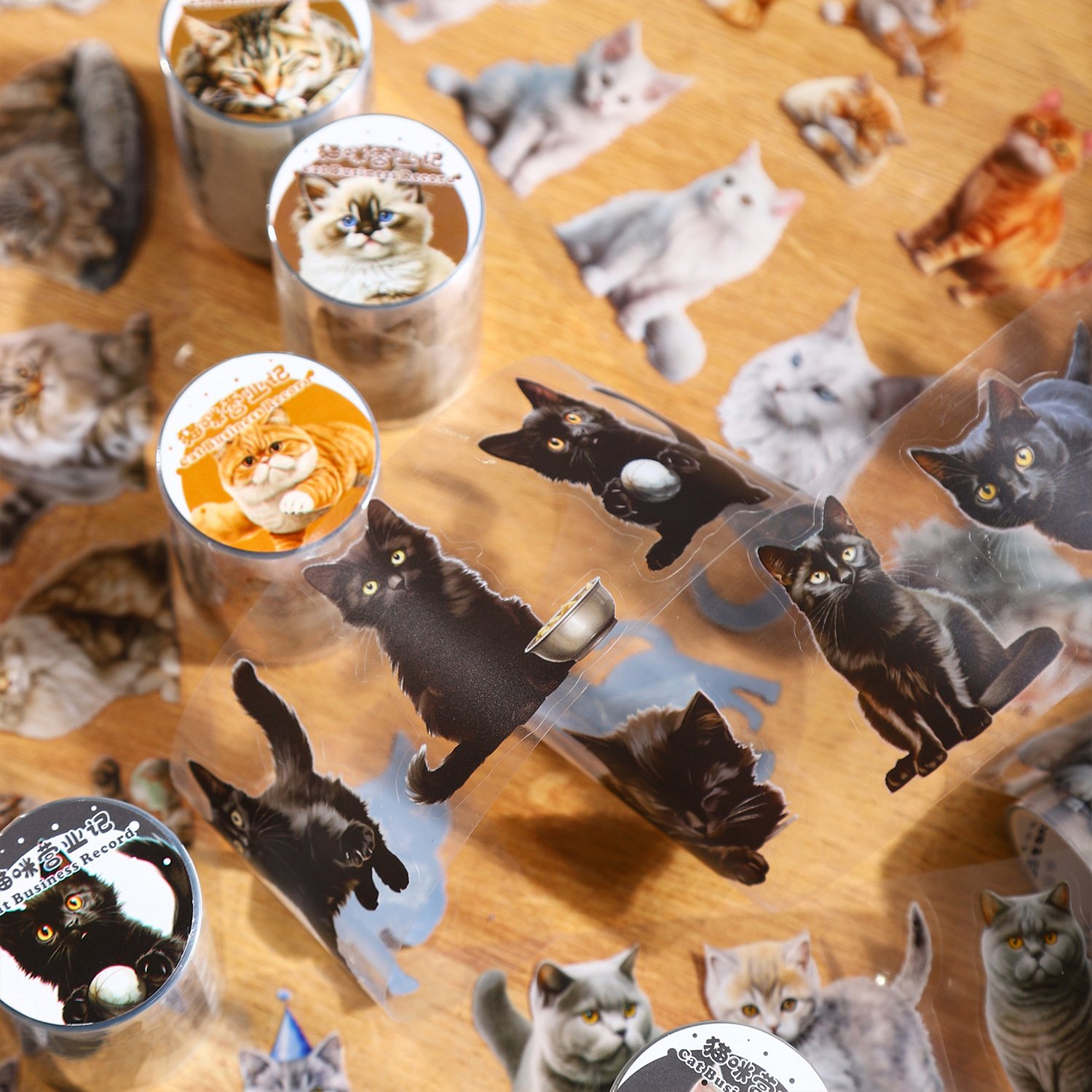 2M/Roll PET Tape Cat Business Series Cat Theme Handbook Material Loop Stickers
