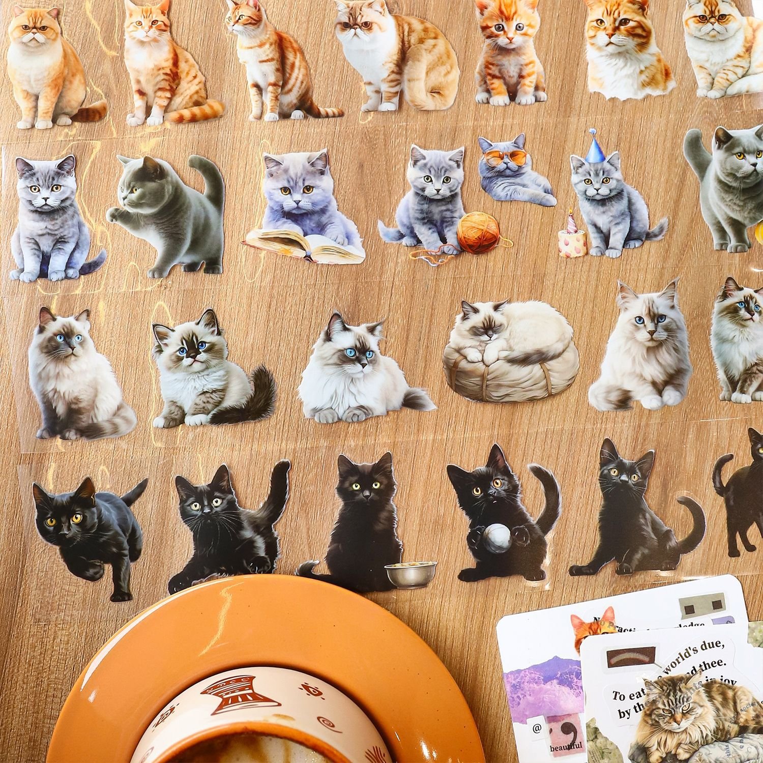 2M/Roll PET Tape Cat Business Series Cat Theme Handbook Material Loop Stickers