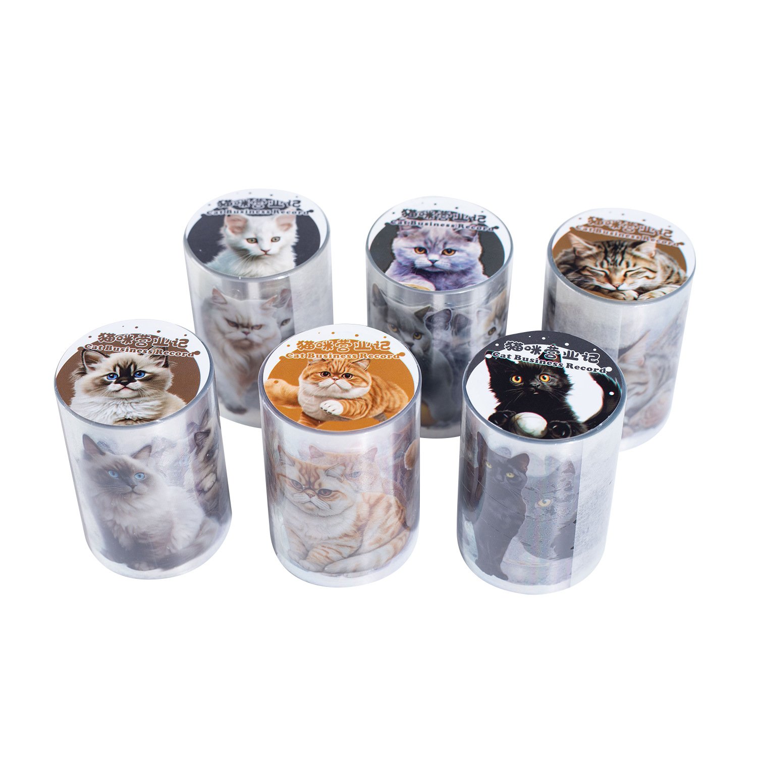 2M/Roll PET Tape Cat Business Series Cat Theme Handbook Material Loop Stickers