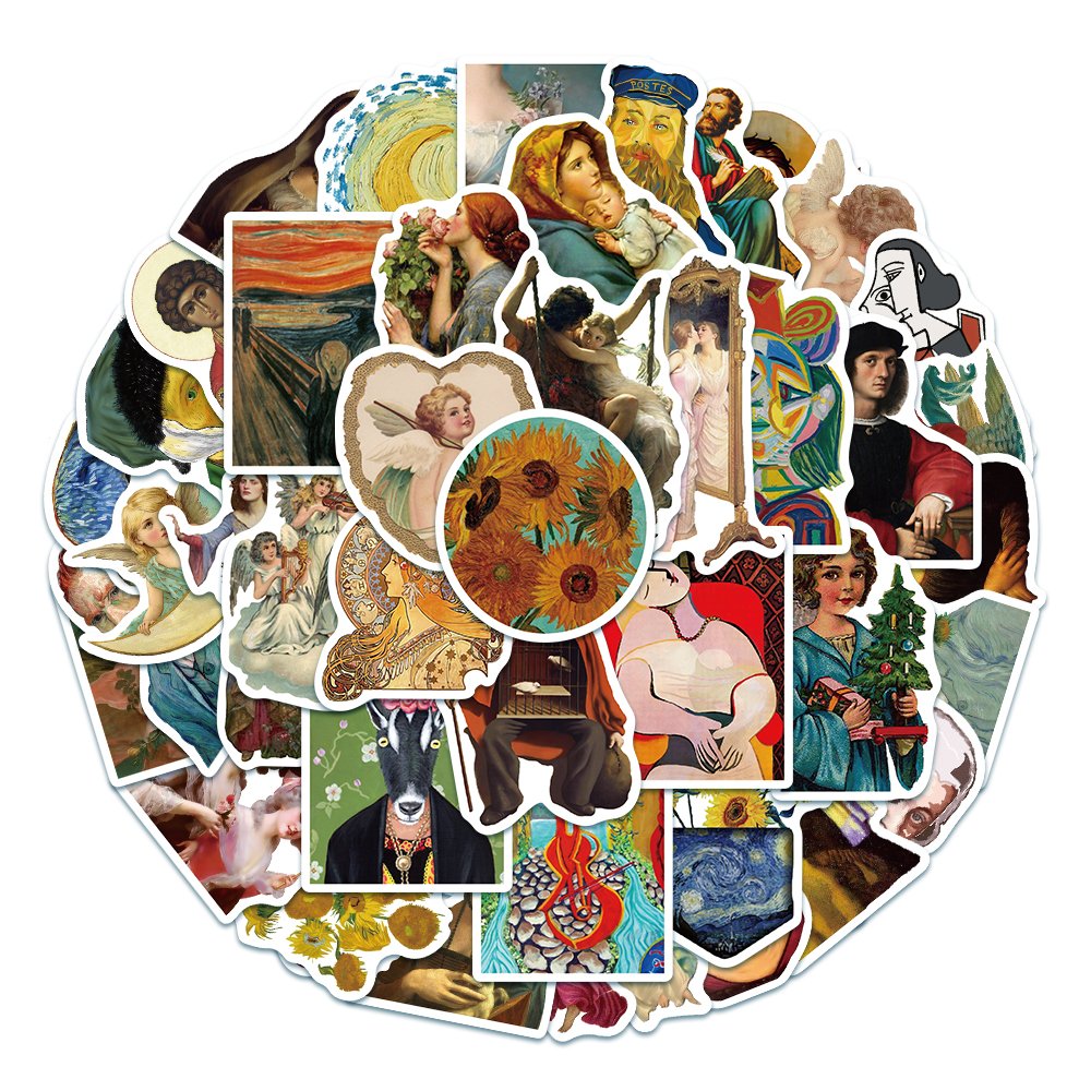 50pcs Classic Artist Oil Painting Stickers Art Graffiti Decals Diy Laptop Luggage Motorcycle Skateboard Waterproof Gift Sticker