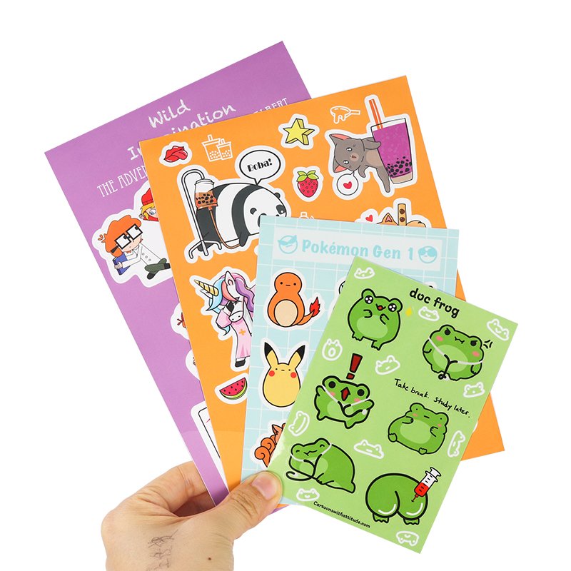 Cute stickers cartoon label clear kiss cut sticker sheet custom print vinyl transparent logo custom sticker sheets manufacturer